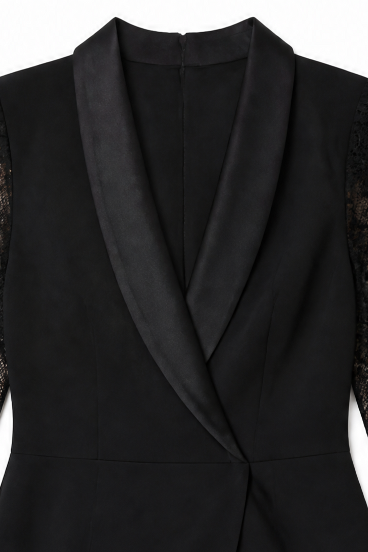 Women's Lace Sleeve Cocktail Dress with Blazer Collar