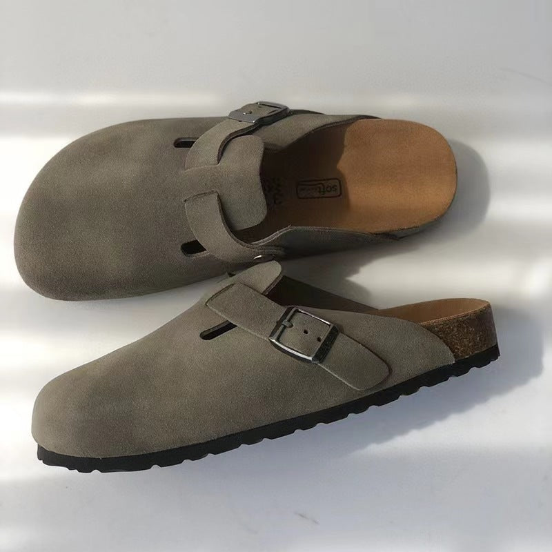 Women's Leather Closed Toe Clogs with Buckle Strap