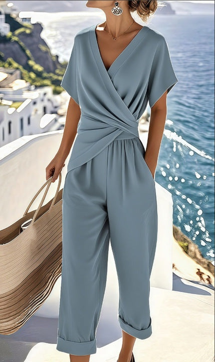 Women's Linen Co Ord Set Twist Front Top and Pants