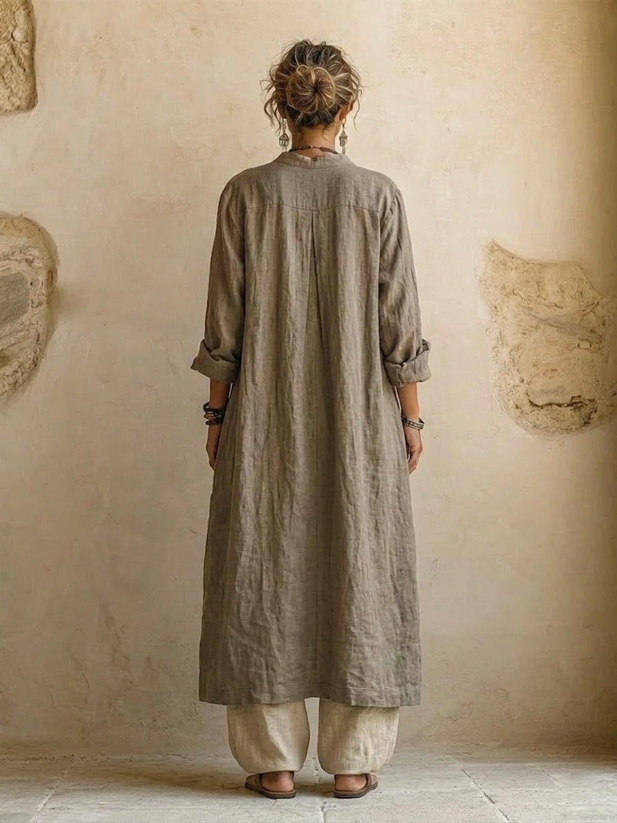 Women's Linen Co Ord Set with Wide Leg Pants and Long Cardigan