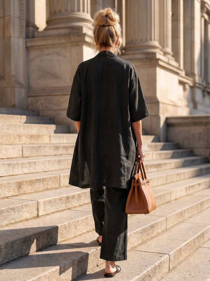 Women's Linen-Look 3 Piece Co Ord Set with Wide Leg Pants