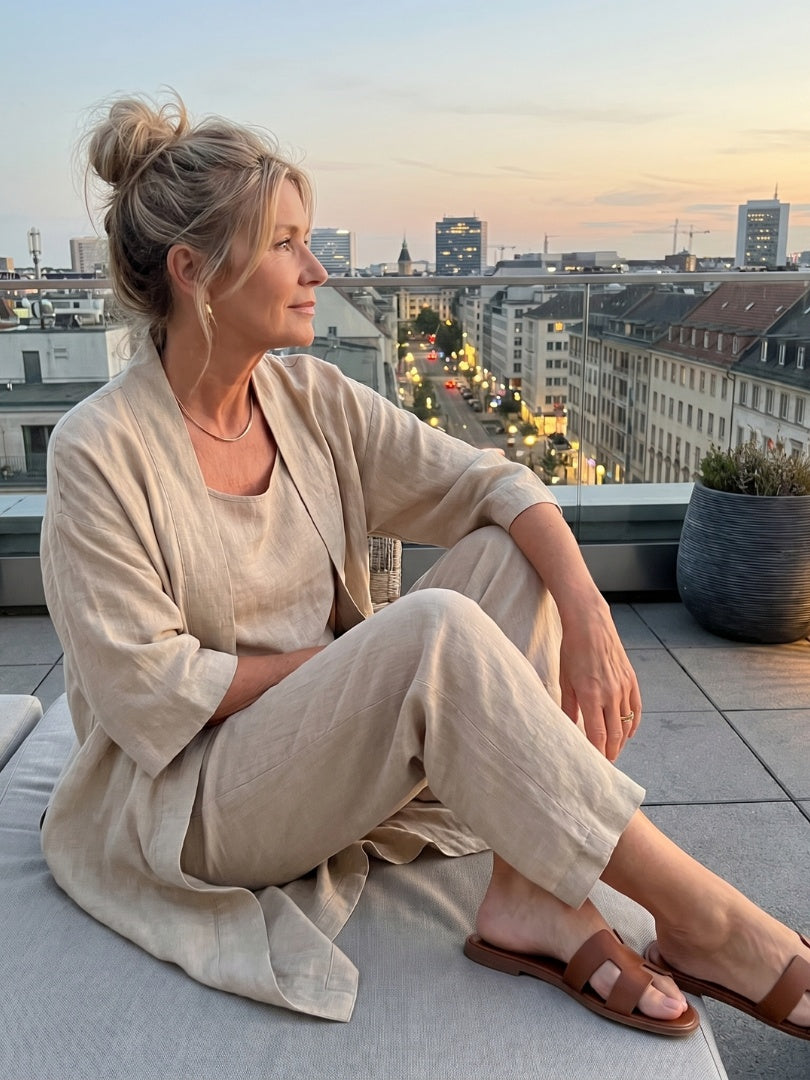 Women's Linen-Look 3 Piece Co Ord Set with Wide Leg Pants