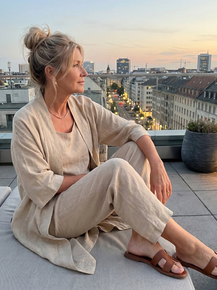 Women's Linen-Look 3 Piece Co Ord Set with Wide Leg Pants