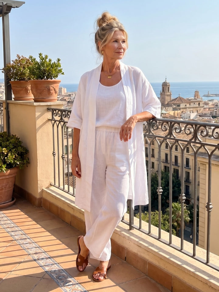 Women's Linen-Look 3 Piece Co Ord Set with Wide Leg Pants