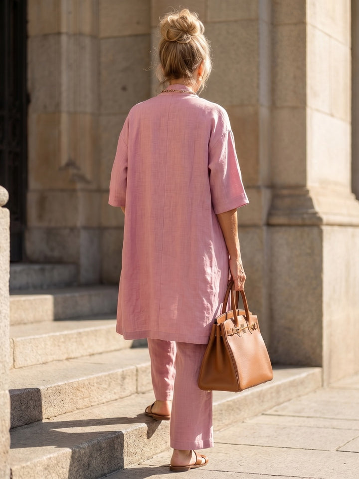 Women's Linen-Look 3 Piece Co Ord Set with Wide Leg Pants