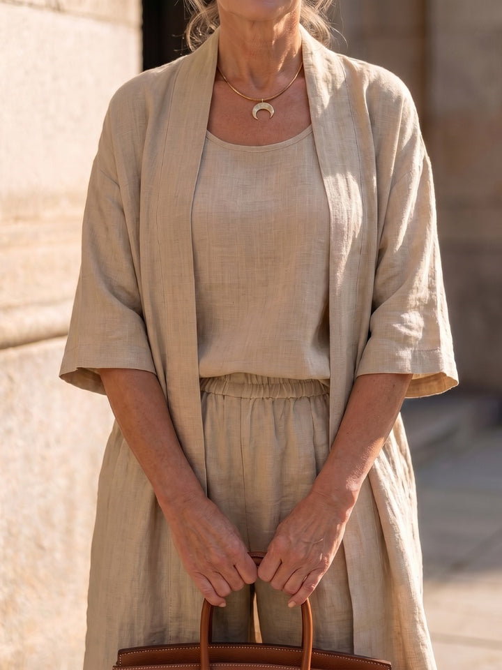 Women's Linen-Look 3 Piece Co Ord Set with Wide Leg Pants