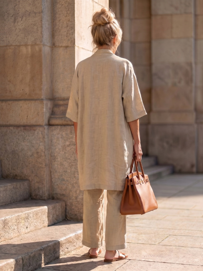 Women's Linen-Look 3 Piece Co Ord Set with Wide Leg Pants