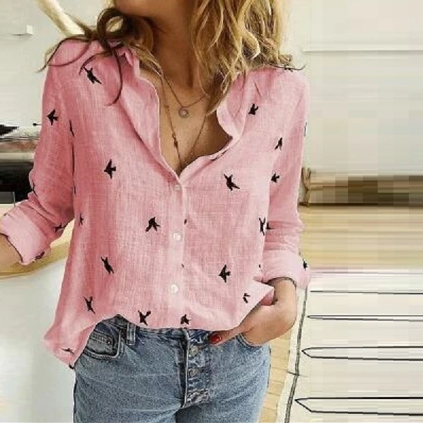 Women's Linen-Look Button Up Shirt Long Sleeve Blouse