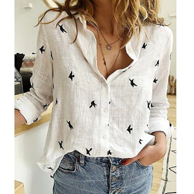 Women's Linen-Look Button Up Shirt Long Sleeve Blouse