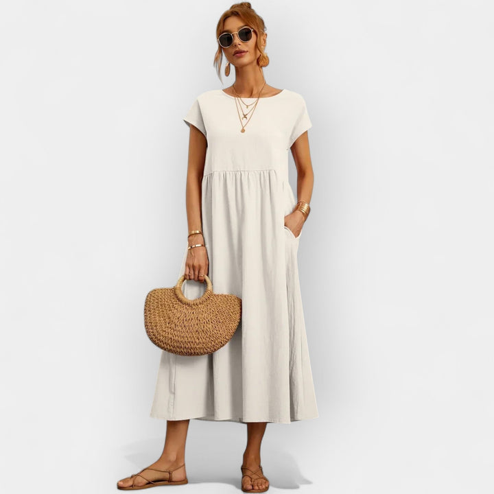 Women's Linen Look Midi Dress with Pockets