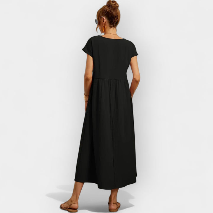 Women's Linen Look Midi Dress with Pockets