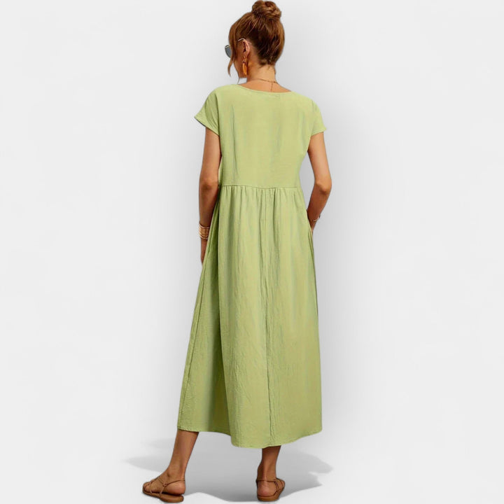 Women's Linen Look Midi Dress with Pockets