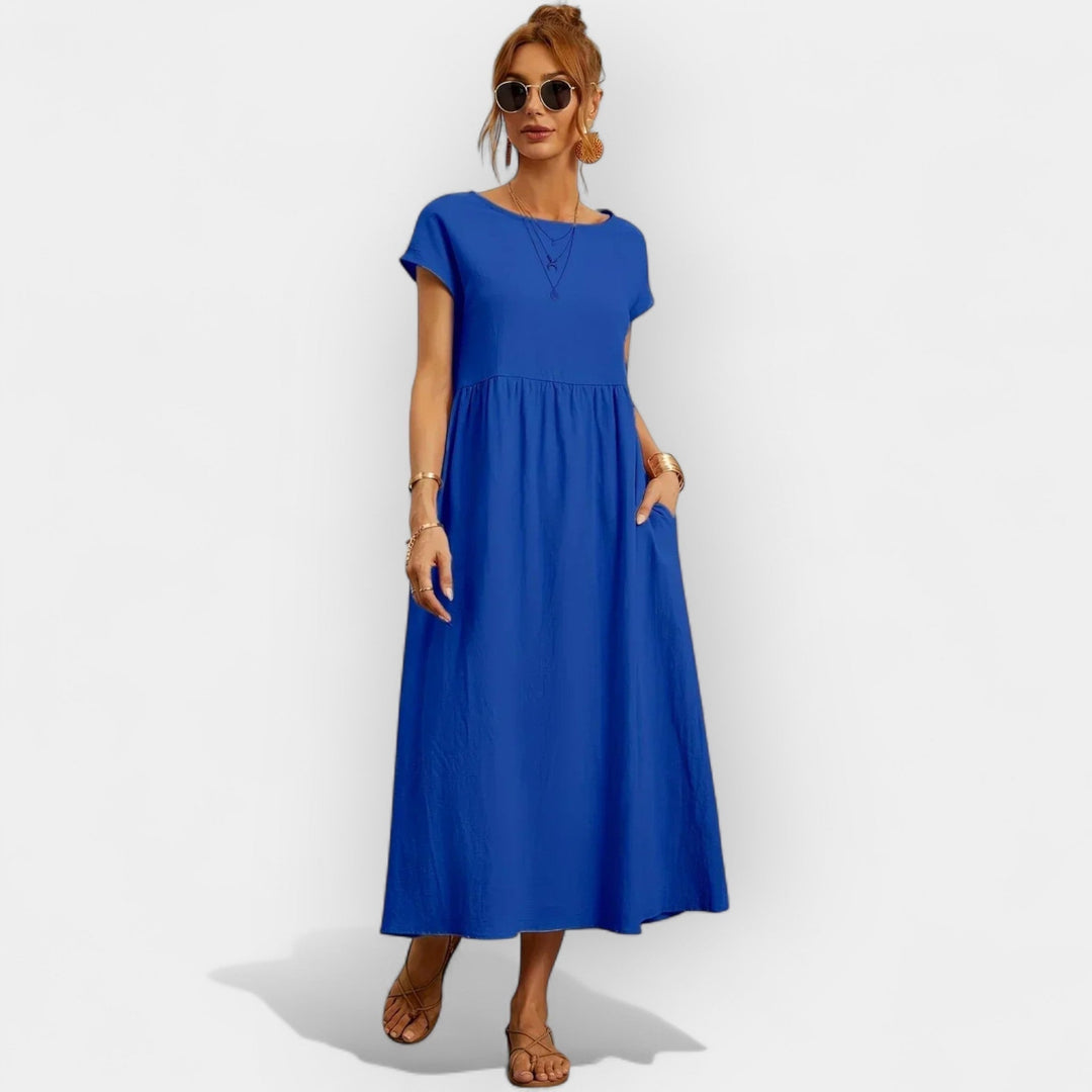 Women's Linen Look Midi Dress with Pockets