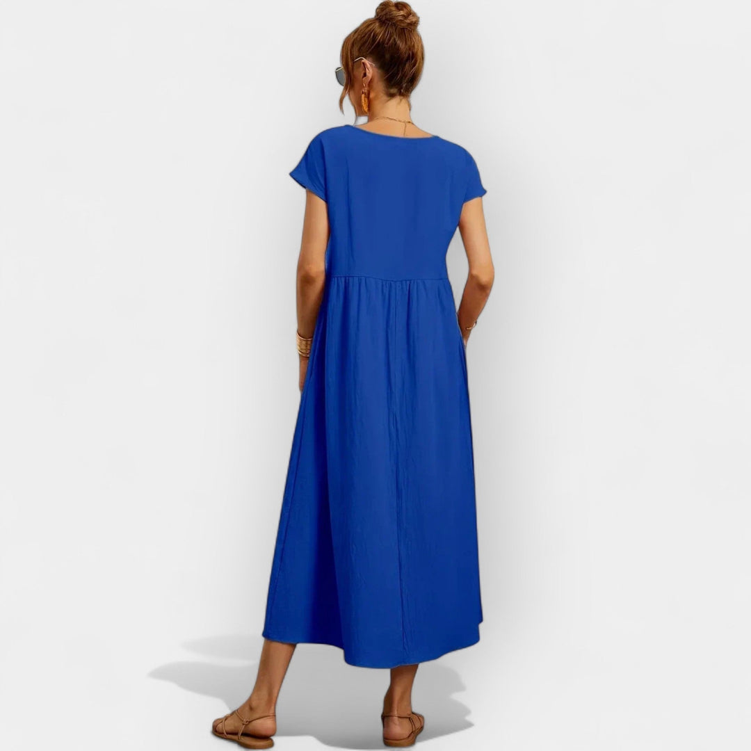 Women's Linen Look Midi Dress with Pockets