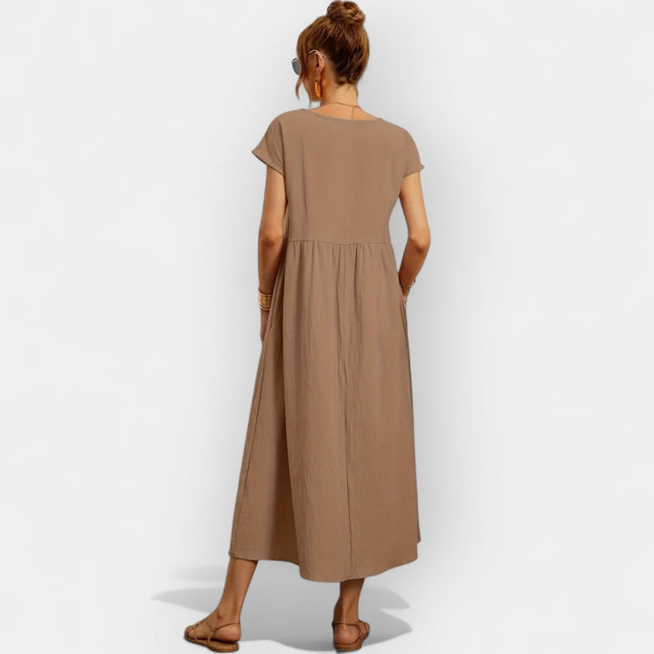 Women's Linen Look Midi Dress with Pockets