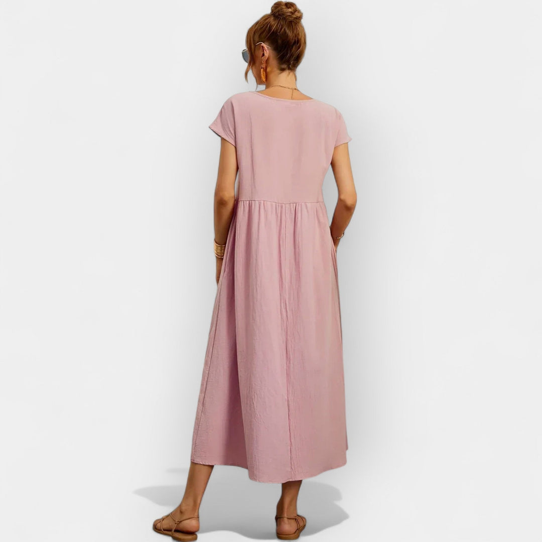 Women's Linen Look Midi Dress with Pockets