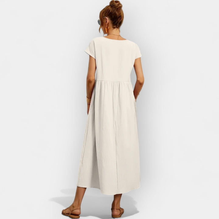 Women's Linen Look Midi Dress with Pockets