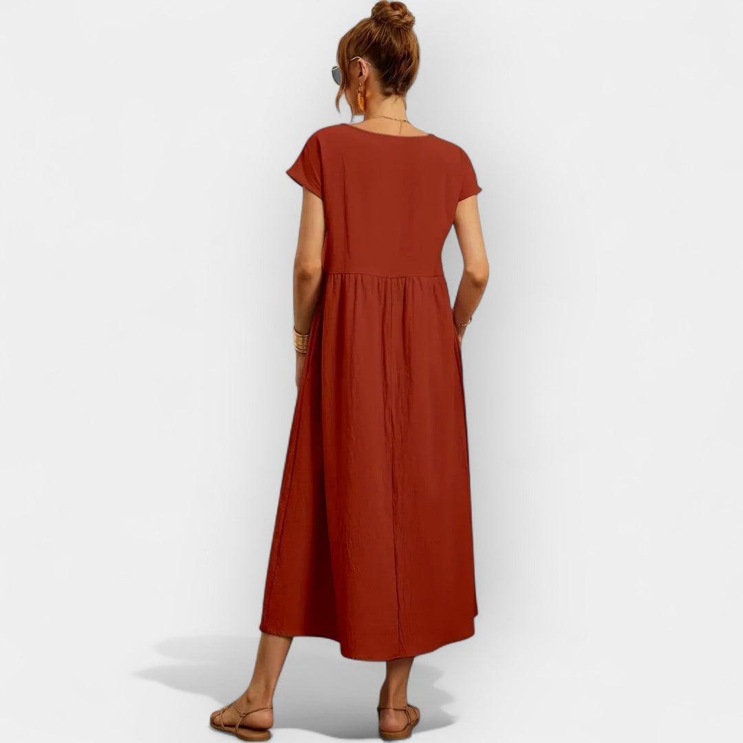 Women's Linen Look Midi Dress with Pockets