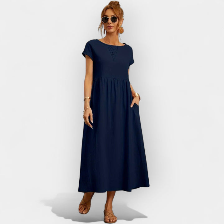 Women's Linen Look Midi Dress with Pockets
