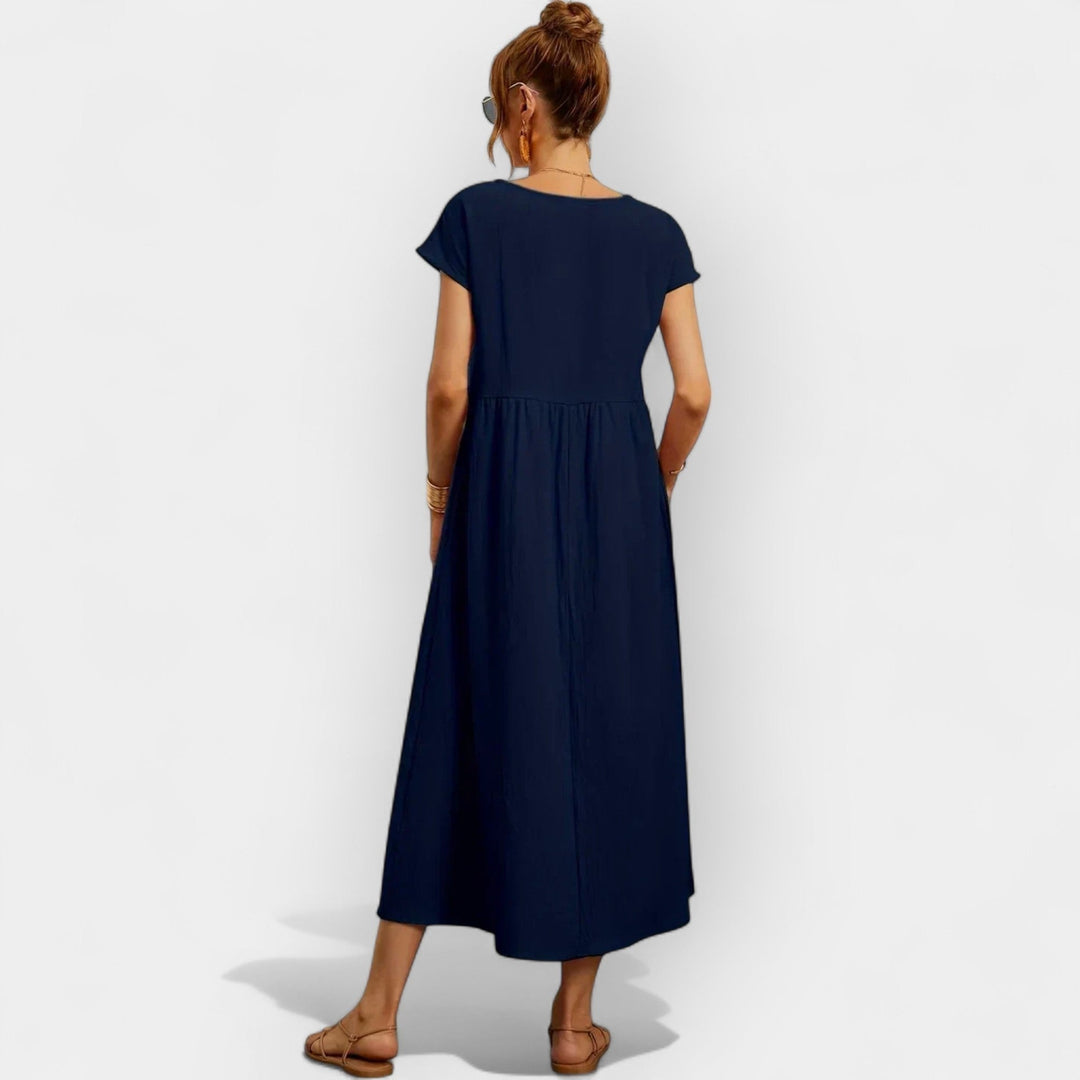 Women's Linen Look Midi Dress with Pockets