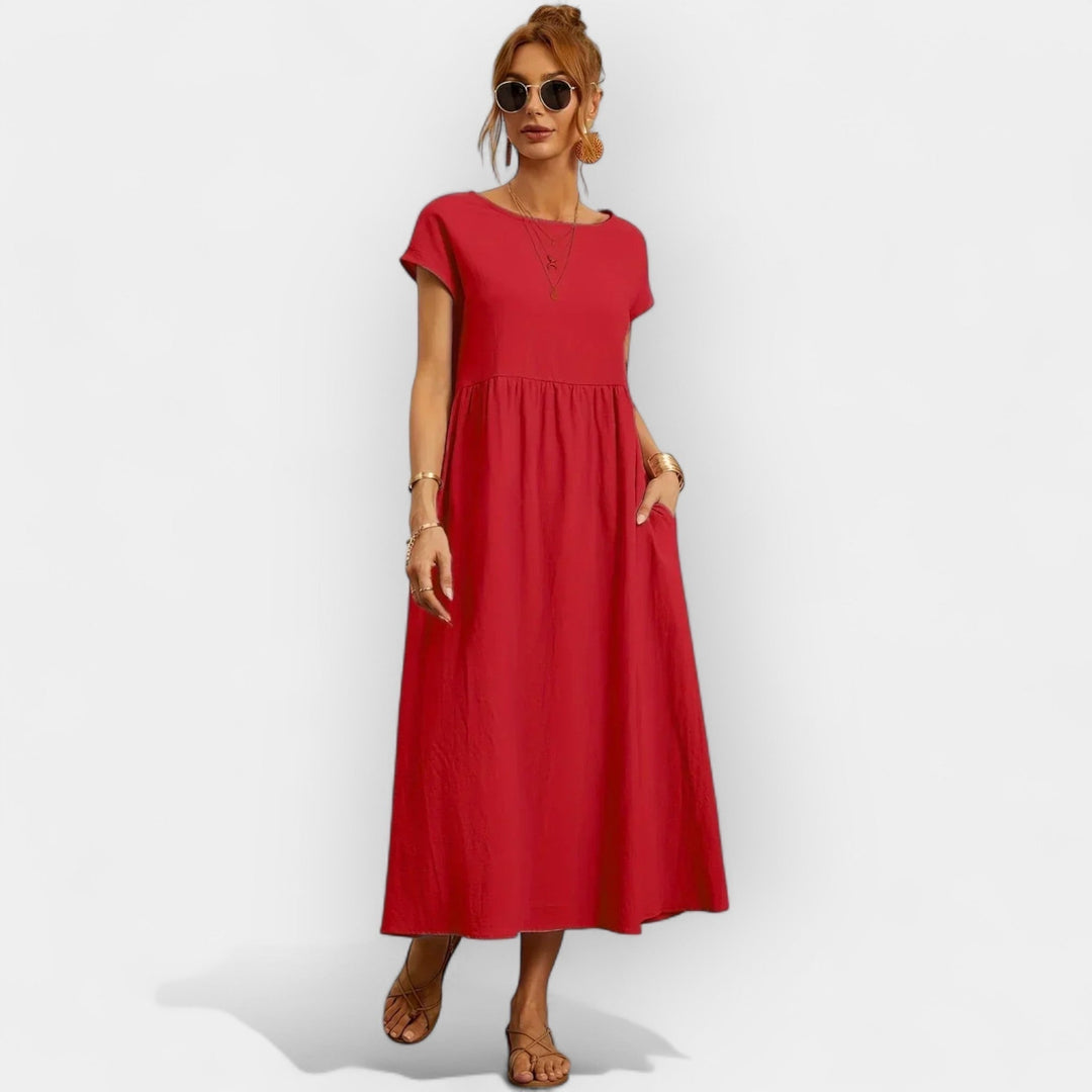 Women's Linen Look Midi Dress with Pockets