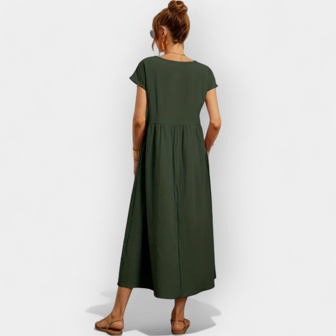 Women's Linen Look Midi Dress with Pockets
