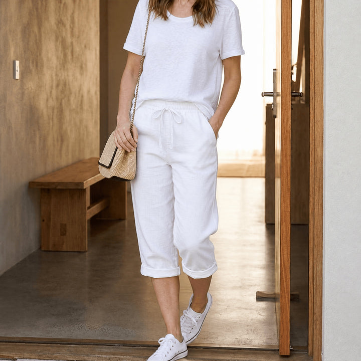 Women's Linen-Look Summer Capri Pants with Drawstring Waist