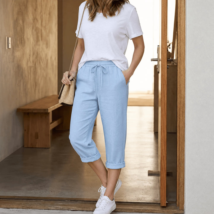 Women's Linen-Look Summer Capri Pants with Drawstring Waist