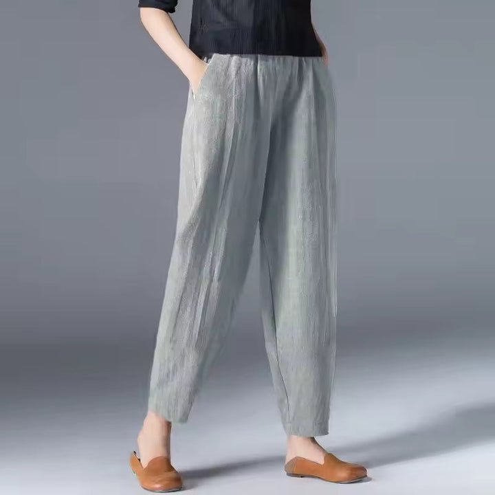 Women's Linen-Look Summer Pants with Elastic Waist and Pockets