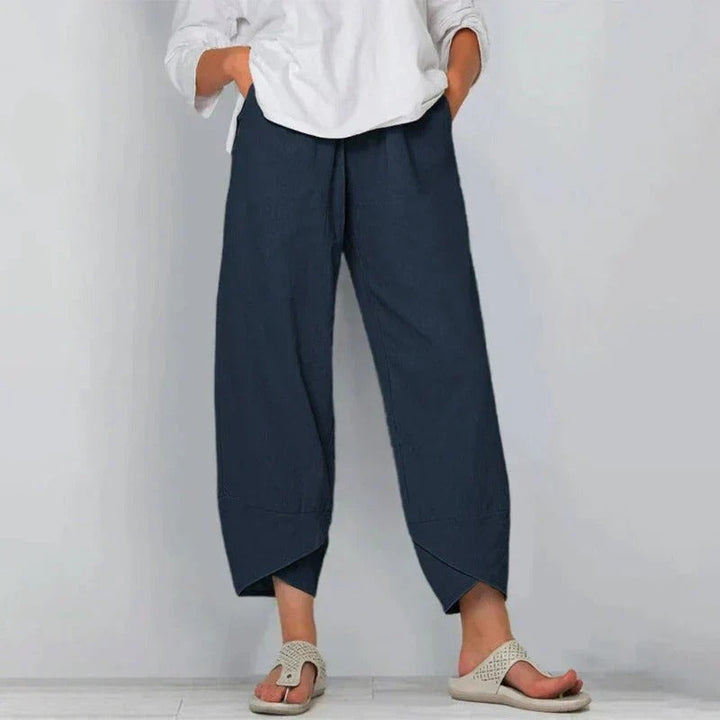 Women's Linen Palazzo Pants Cropped with Tulip Hem