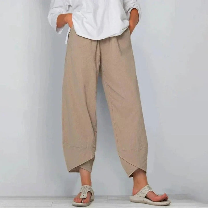 Women's Linen Palazzo Pants Cropped with Tulip Hem