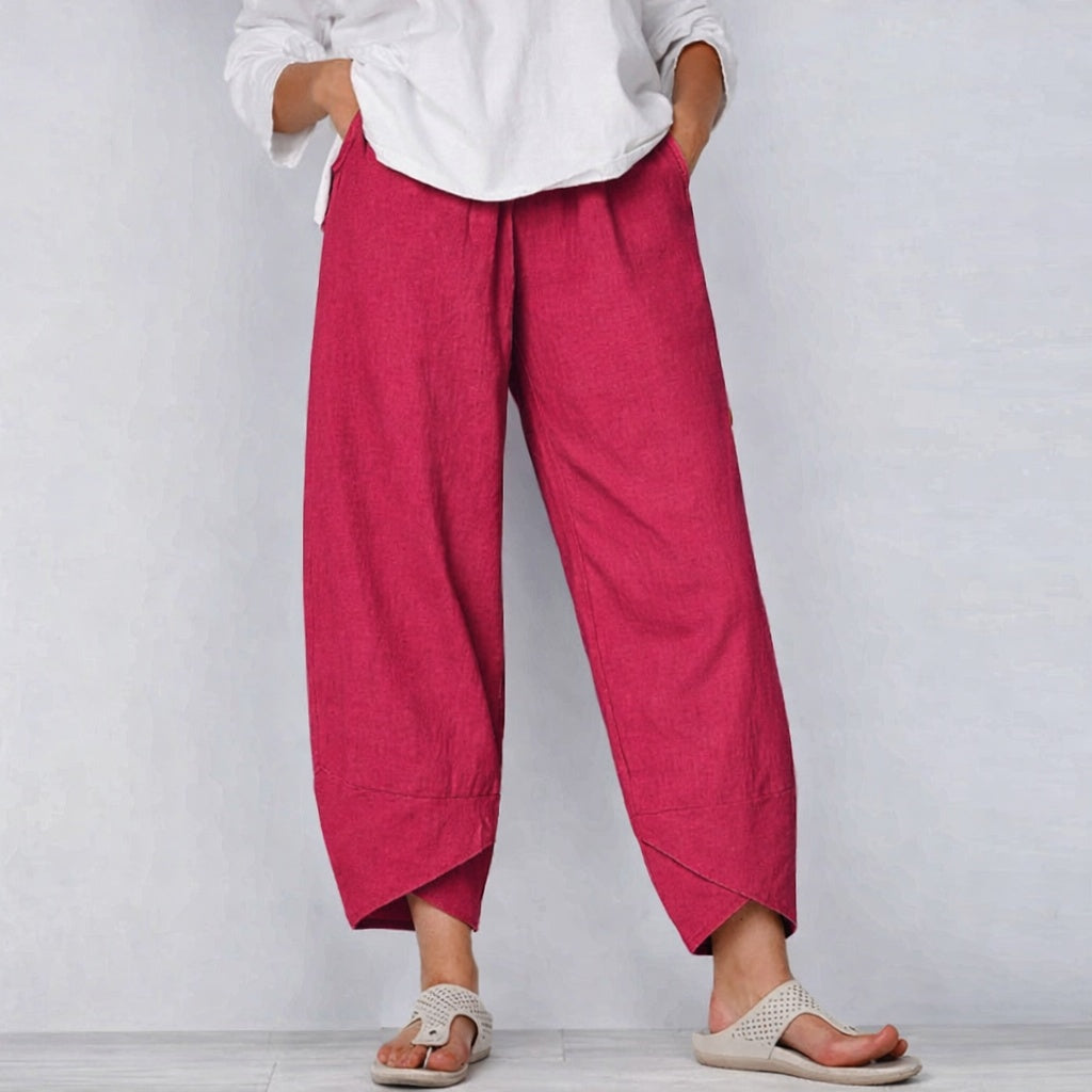 Women's Linen Palazzo Pants Cropped with Tulip Hem