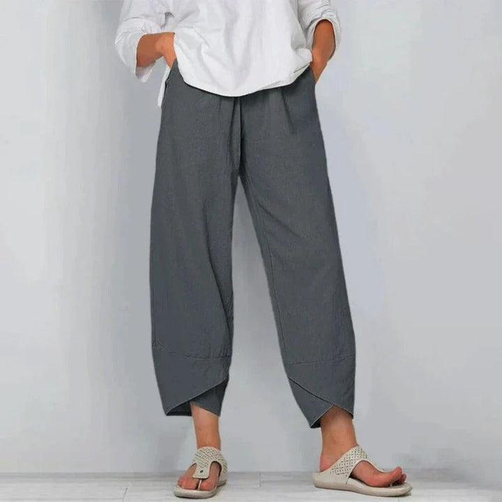 Women's Linen Palazzo Pants Cropped with Tulip Hem