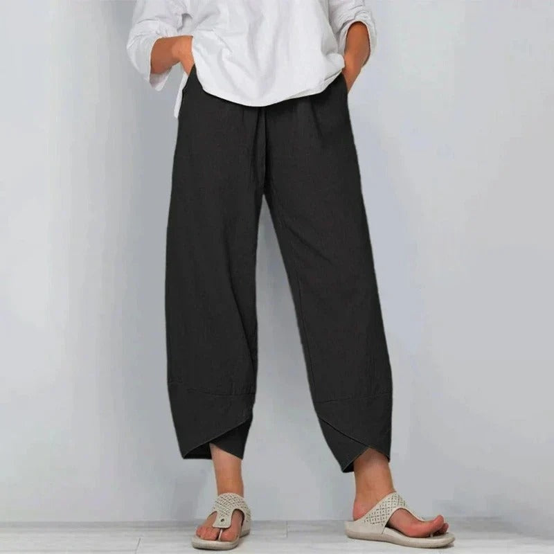 Women's Linen Palazzo Pants Cropped with Tulip Hem