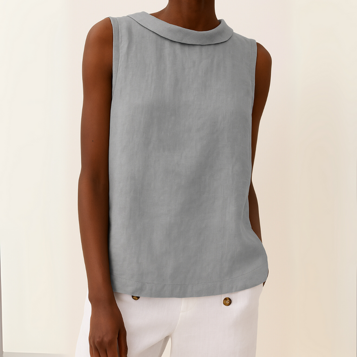 Women's Linen Top Sleeveless Summer Top with Rolled Collar