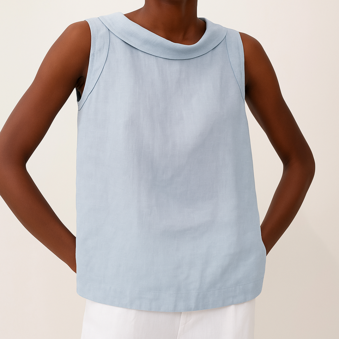Women's Linen Top Sleeveless Summer Top with Rolled Collar