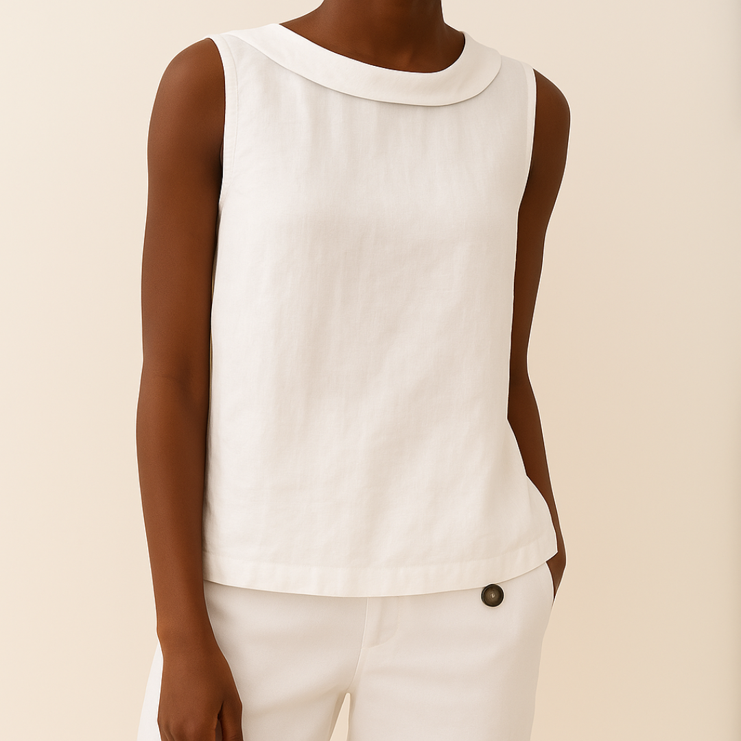 Women's Linen Top Sleeveless Summer Top with Rolled Collar