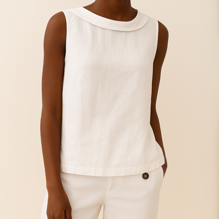 Women's Linen Top Sleeveless Summer Top with Rolled Collar