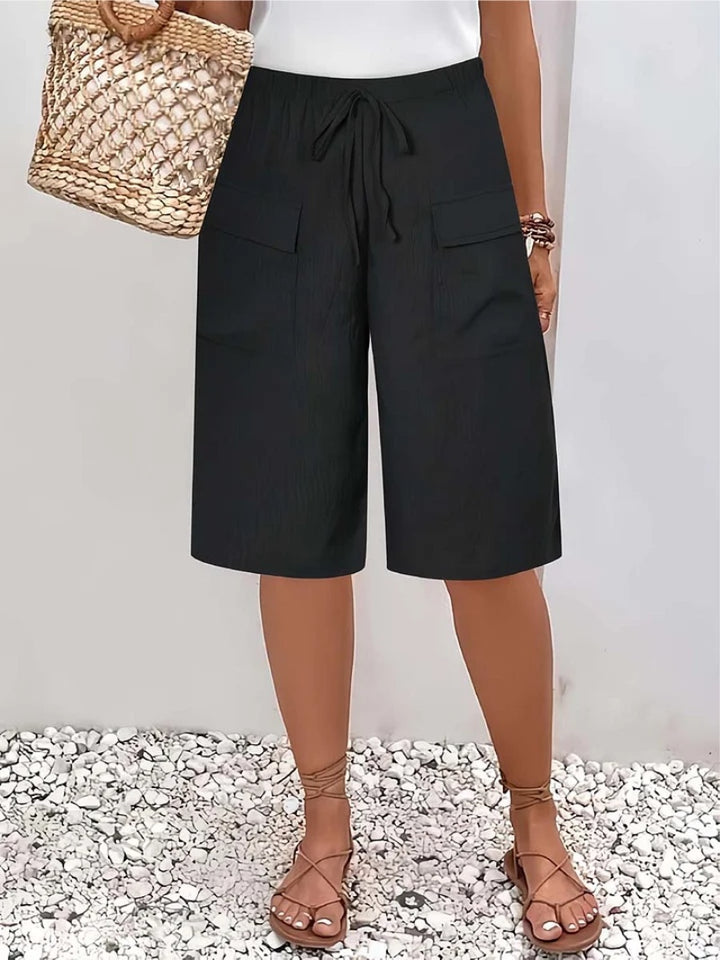 Women's Long Cargo Shorts with Drawstring Waist