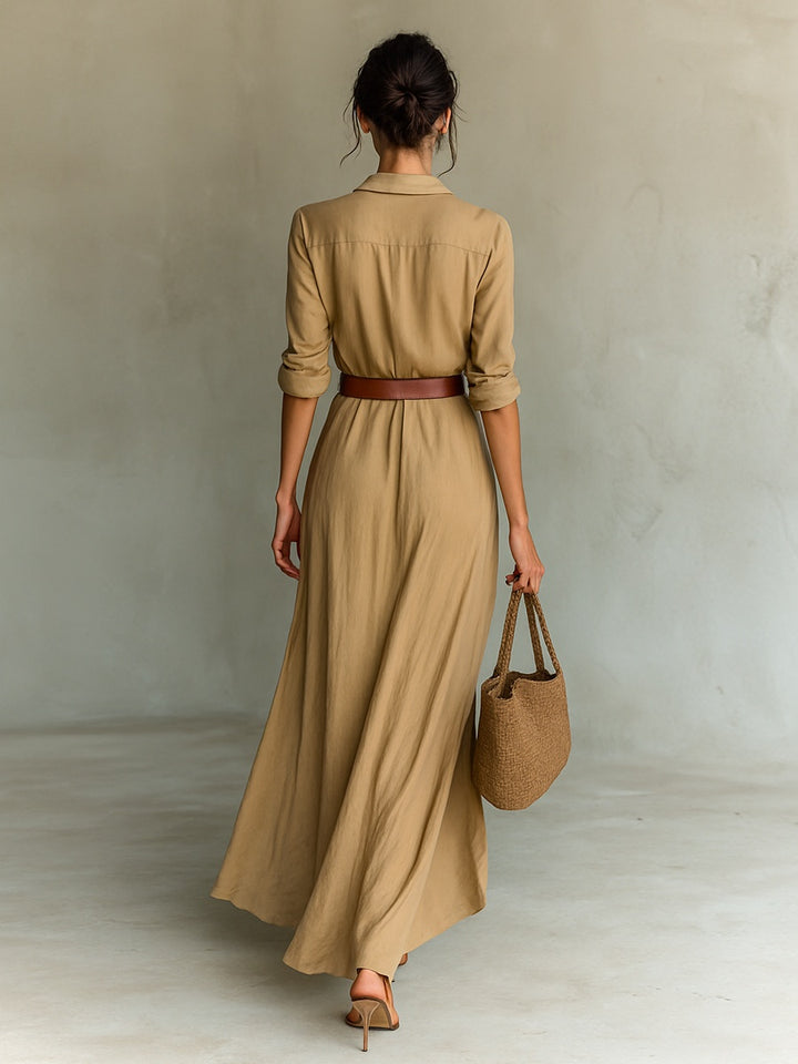 Women's Long Sleeve Maxi Shirt Dress with Belt
