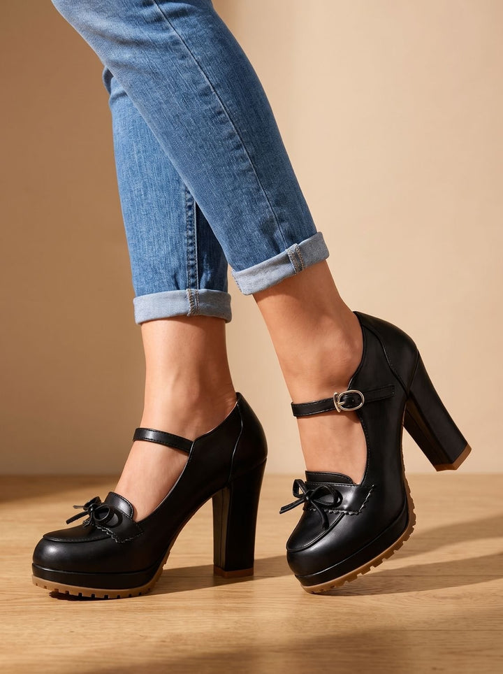 Women's Mary Jane Platform Block Heels with Ankle Strap