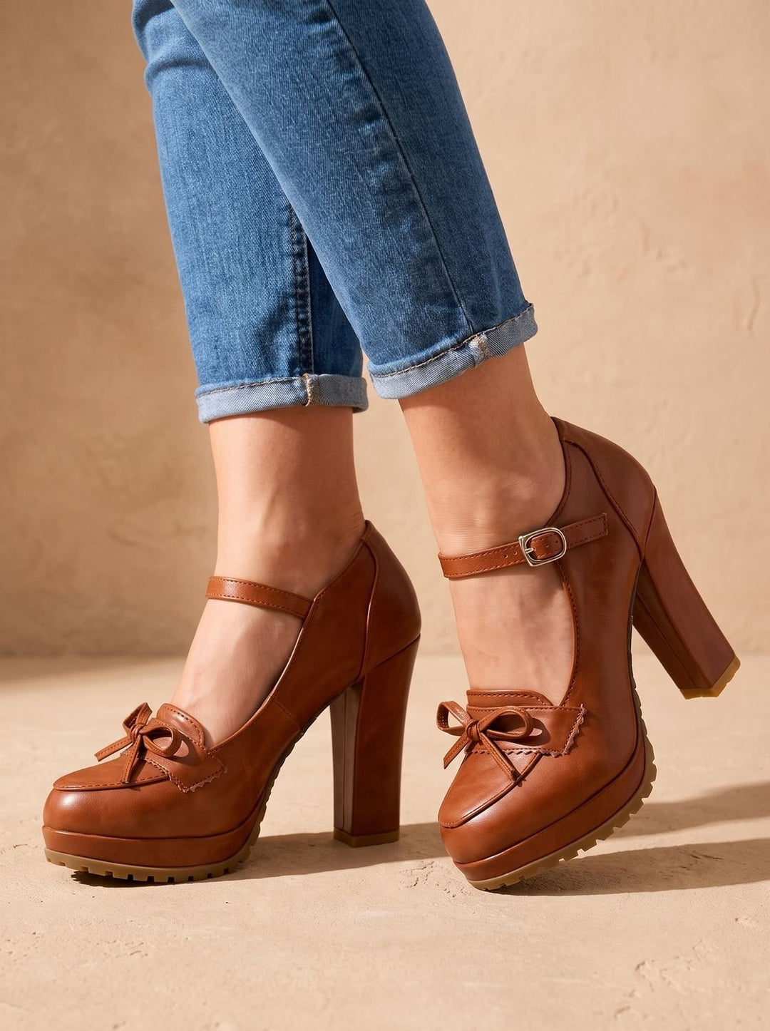 Women's Mary Jane Platform Block Heels with Ankle Strap