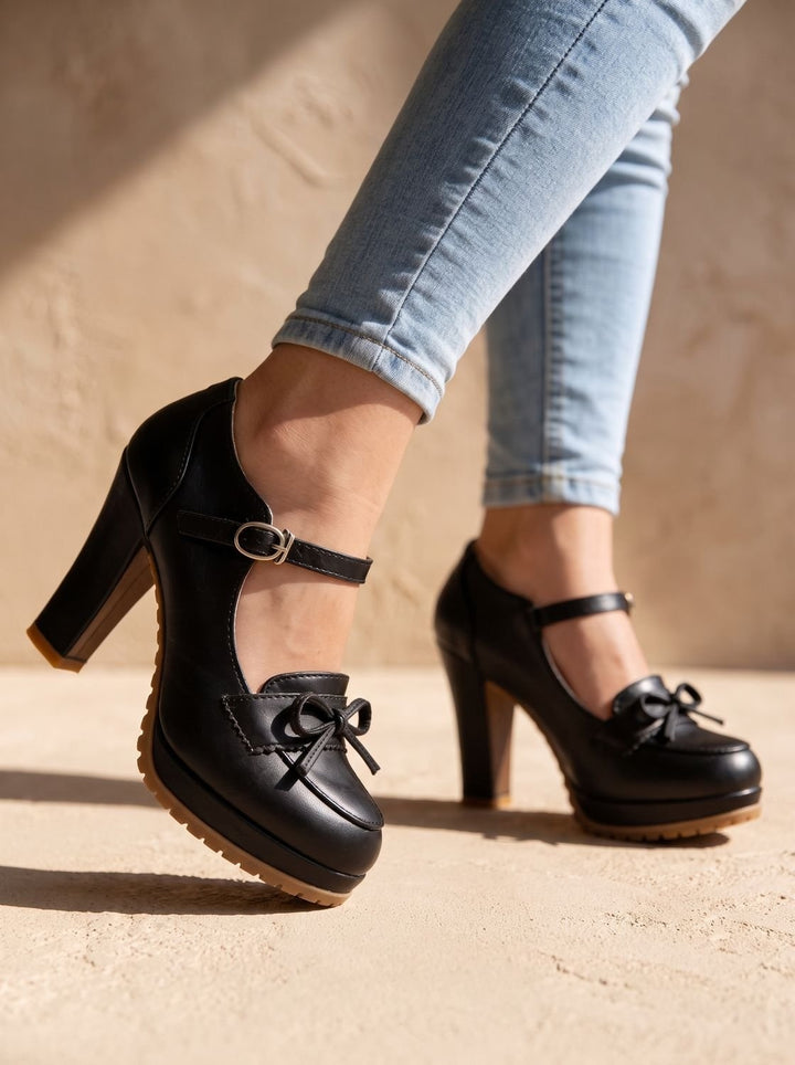 Women's Mary Jane Platform Block Heels with Ankle Strap