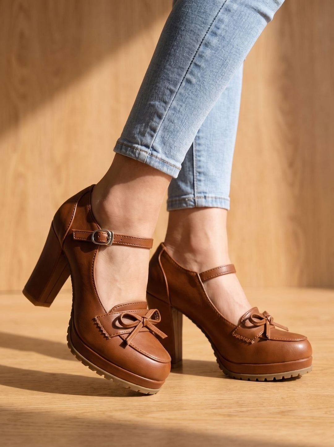 Women's Mary Jane Platform Block Heels with Ankle Strap