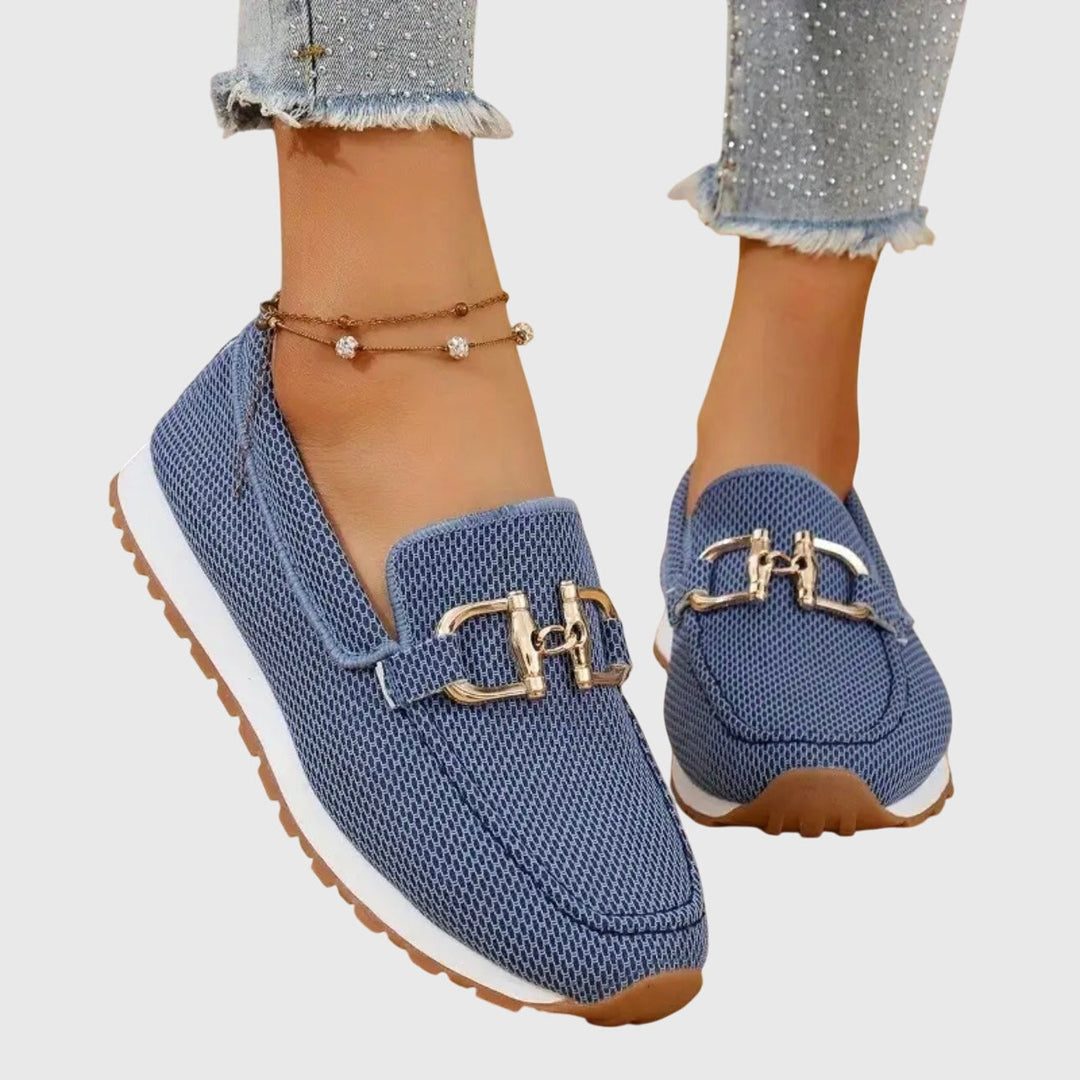 Women's Mesh Loafers Slip On Shoes with Buckle
