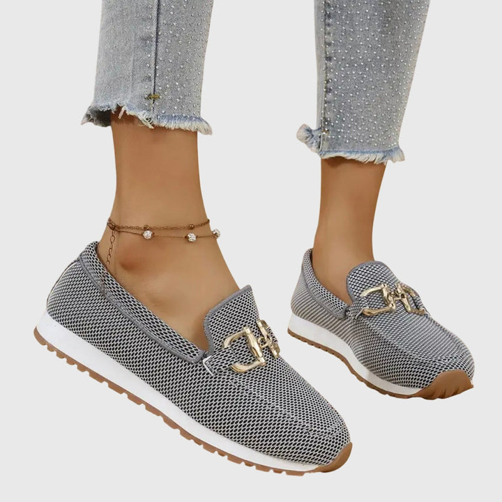 Women's Mesh Loafers Slip On Shoes with Buckle