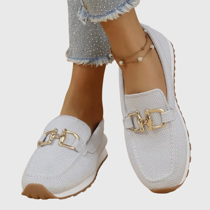Women's Mesh Loafers Slip On Shoes with Buckle