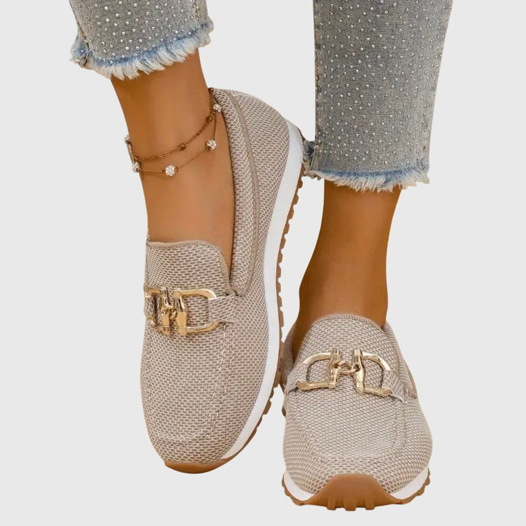 Women's Mesh Loafers Slip On Shoes with Buckle