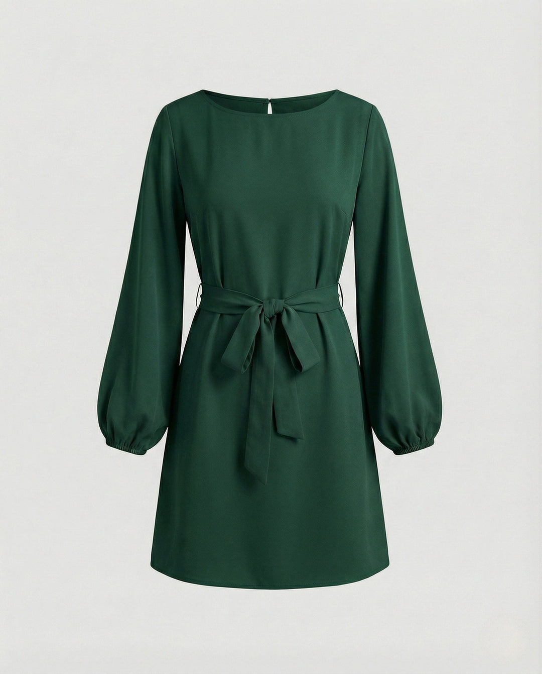 Women's Mini Cocktail Dress with Balloon Sleeves and Tie Belt