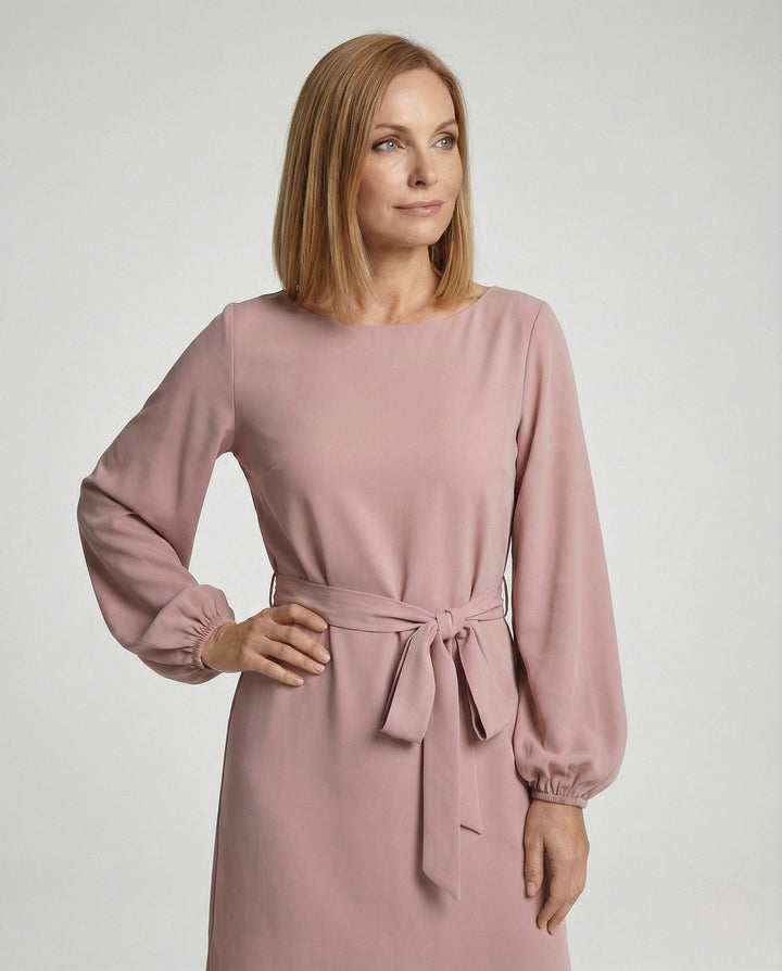 Women's Mini Cocktail Dress with Balloon Sleeves and Tie Belt